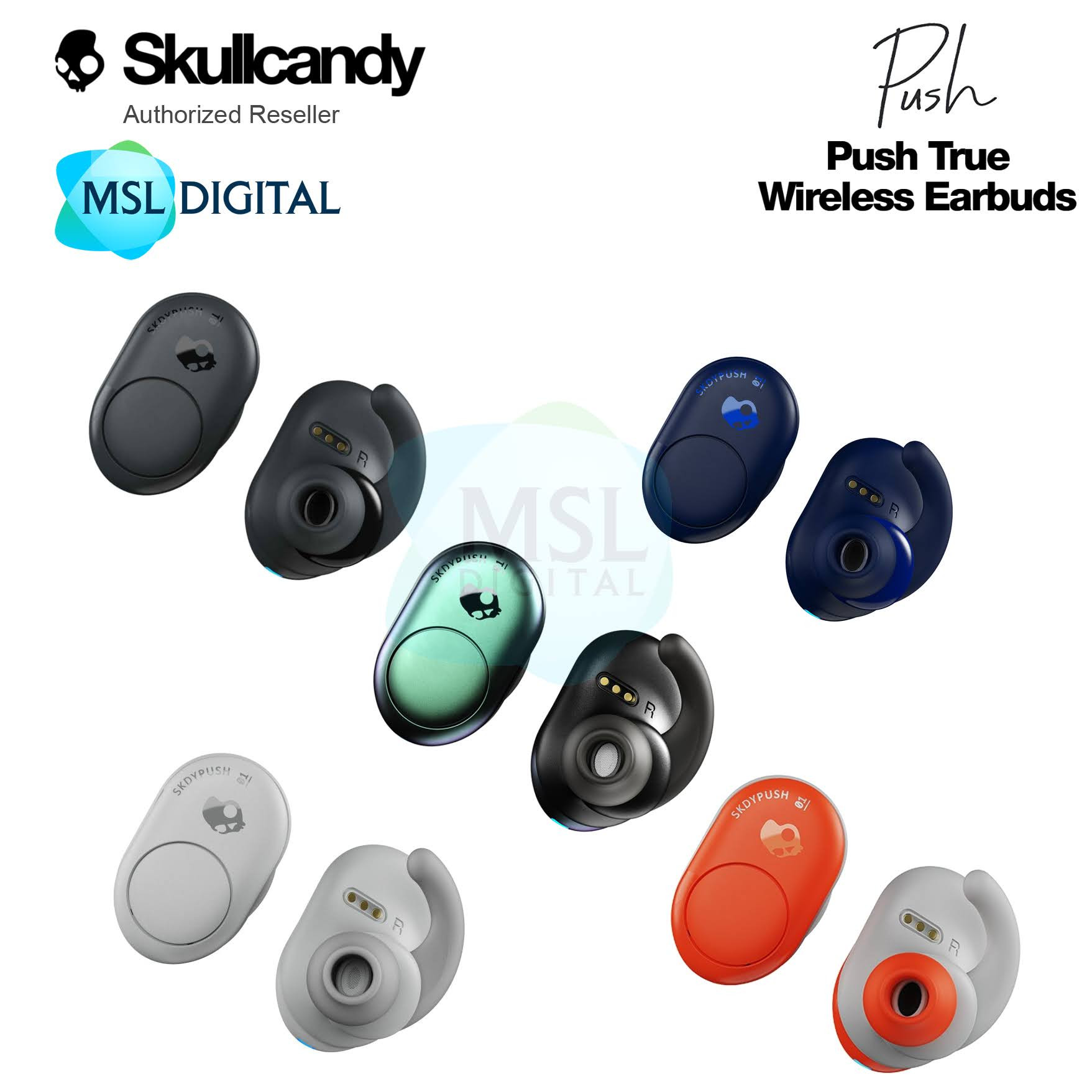 Skullcandy Push Truly Wireless Earbuds with Charging Case Extra 6 Hours Battery Life Built-In Microphone Water-Resistant