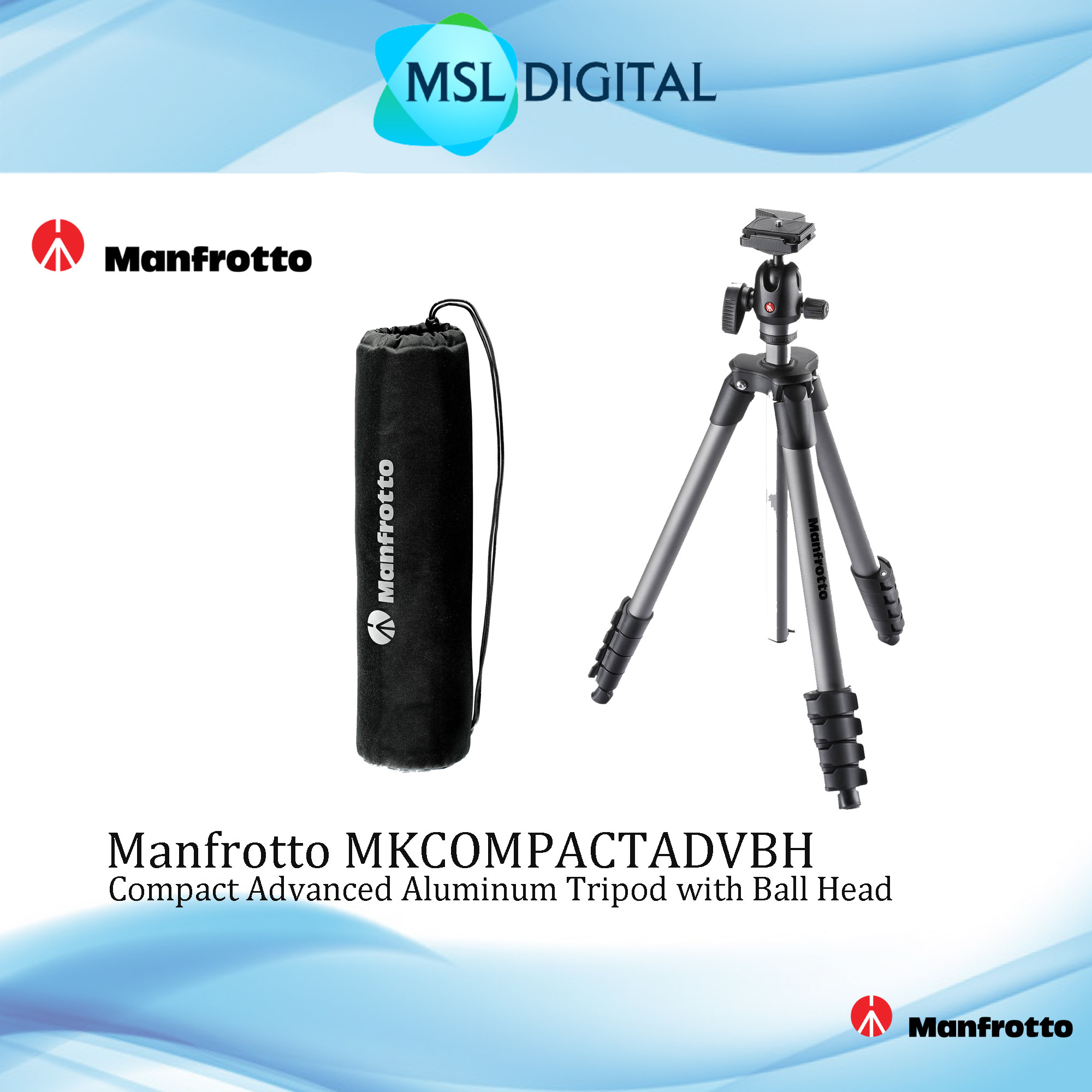 Manfrotto MKCOMPACTADVBH Compact Advanced Aluminum Tripod with Ball Head