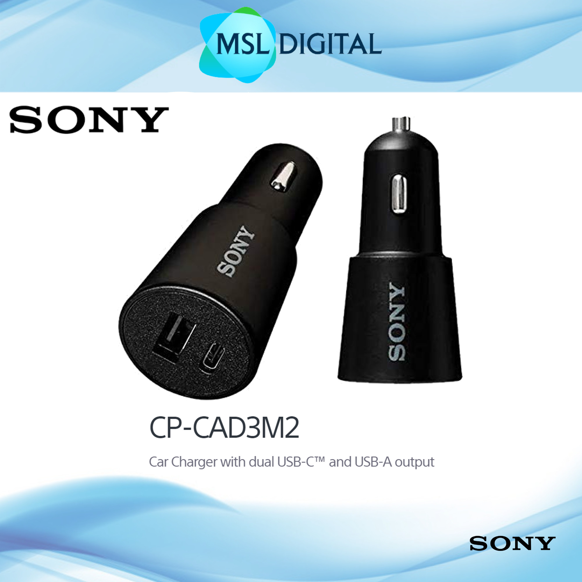 Sony CP-CAD3M2 Car Charger with dual USB-C and USB-A output - 5.4A Fast Charge