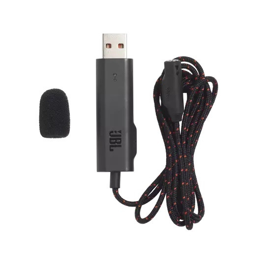 JBL Quantum 300 Hybrid wired over-ear PC gaming headset with flip-up mic 3.5mm jack to USB converter