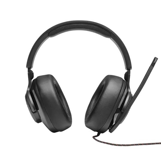 JBL Quantum 300 Hybrid wired over-ear PC gaming headset with flip-up mic 3.5mm jack to USB converter