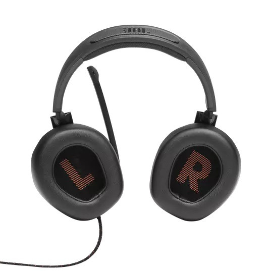 JBL Quantum 300 Hybrid wired over-ear PC gaming headset with flip-up mic 3.5mm jack to USB converter