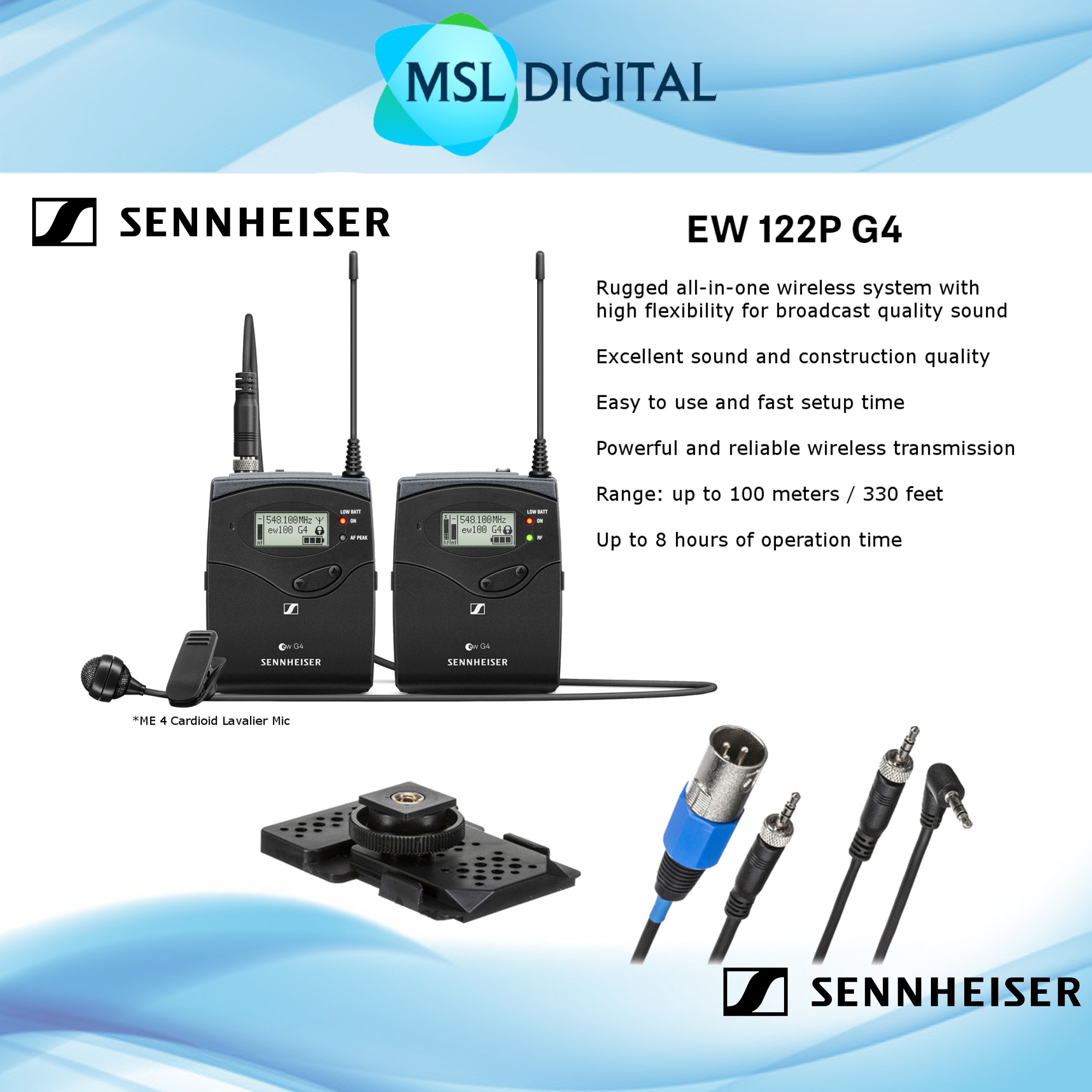 Sennheiser EW 122P G4 Camera Mount Wireless Cardioid Lavalier Microphone System
