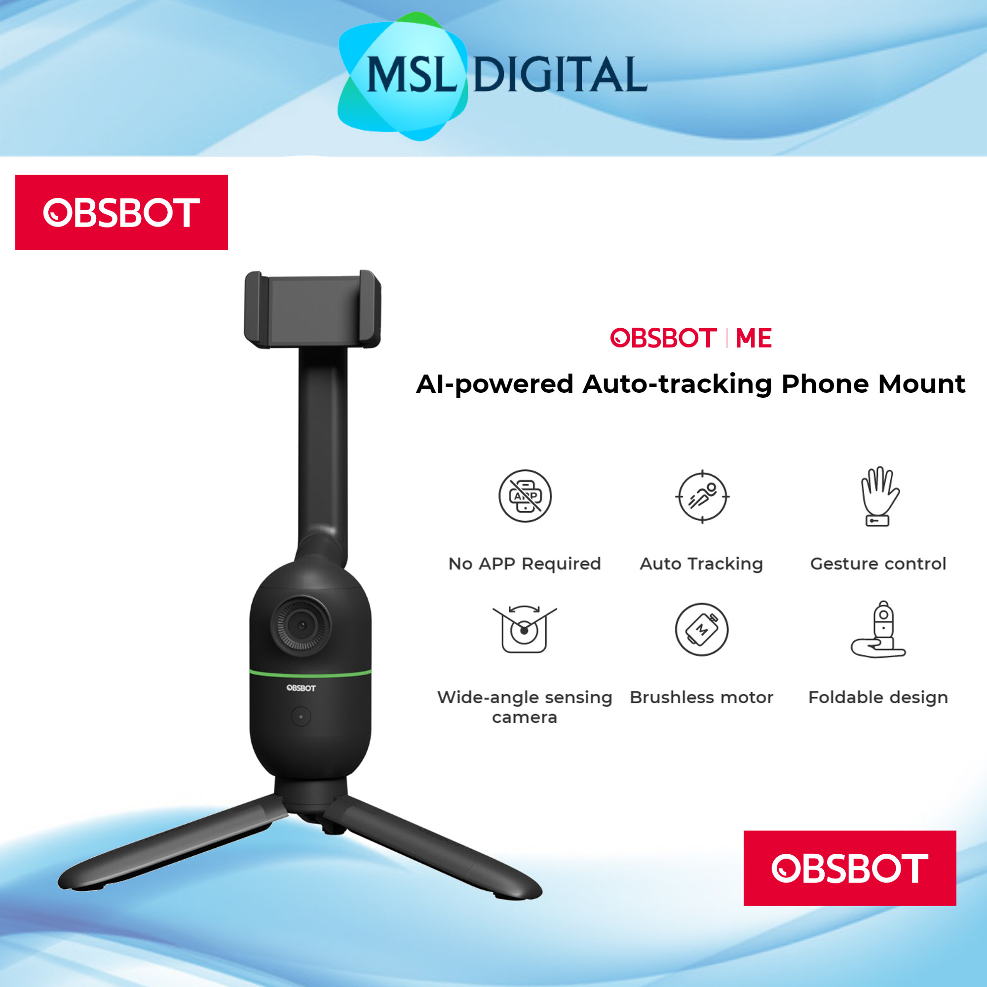 5f3b42aba9c0886df5119d9afafe7505.jpeg OBSBOT Me AI-Powered Selfie Smartphone Mount | 120° Wide-Angle Sensing Camera | Automatically Pans to Keep You in Frame