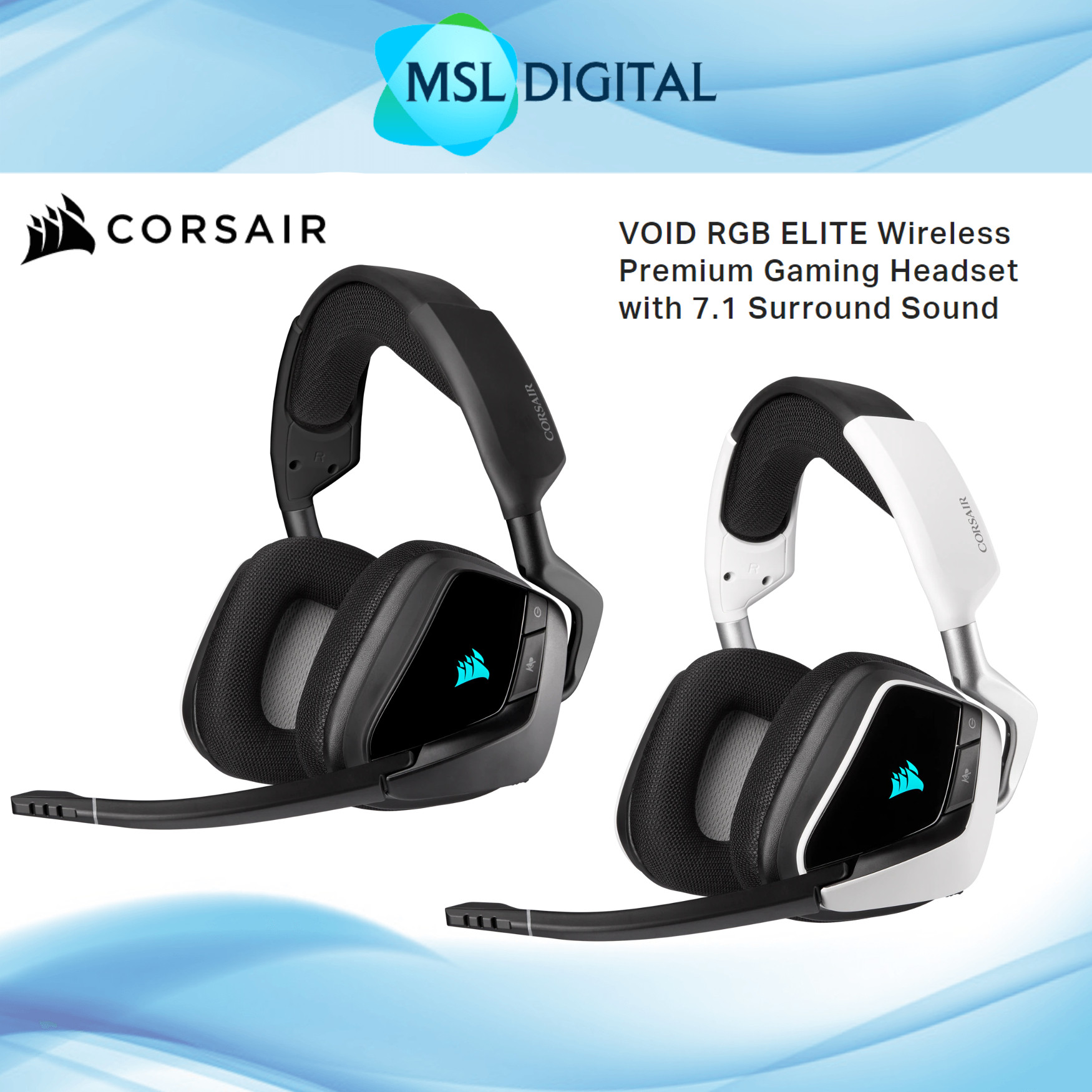Corsair VOID RGB ELITE Wireless Premium Gaming Headset with 7.1 ...