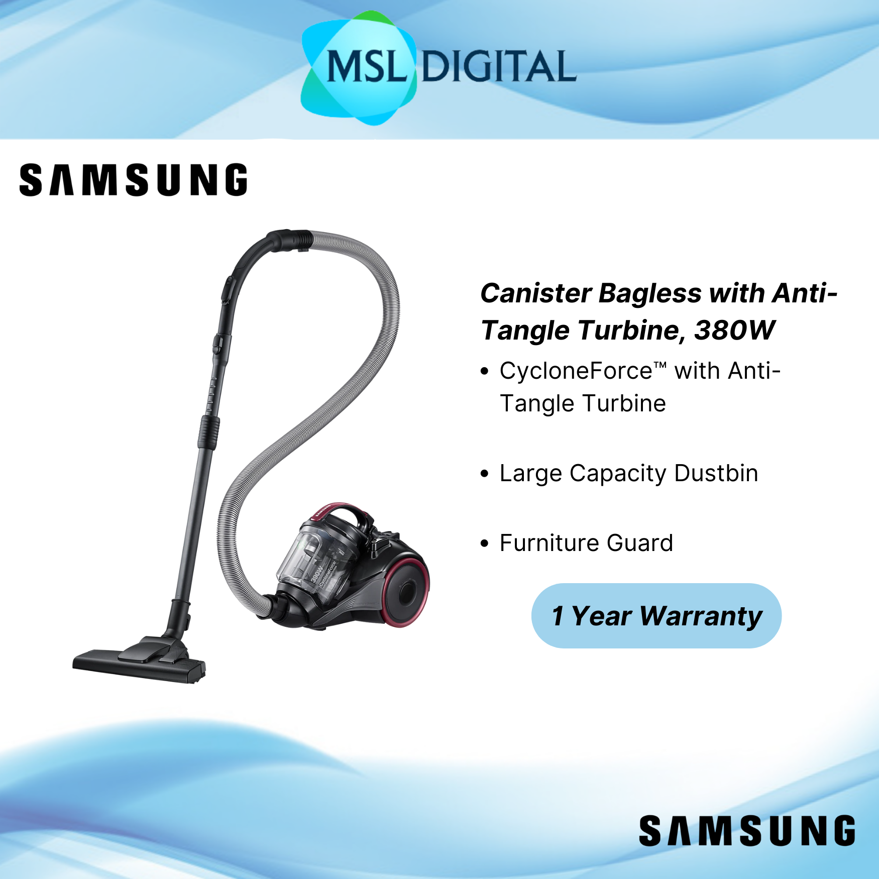 Samsung Canister Bagless Vacuum VC15K4170VP/ME MSL Digital Online Store