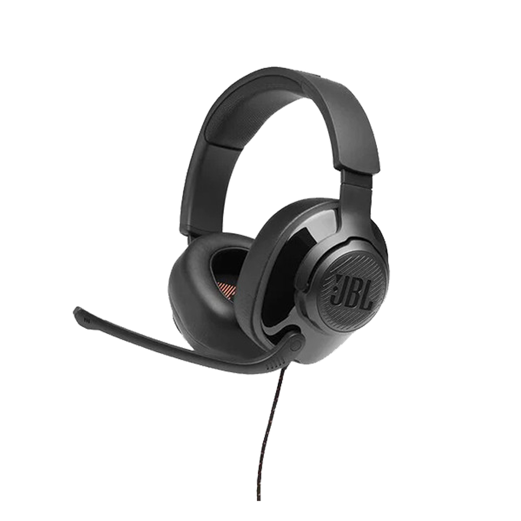 JBL Quantum 300 Hybrid wired over-ear PC gaming headset with flip-up mic 3.5mm jack to USB converter