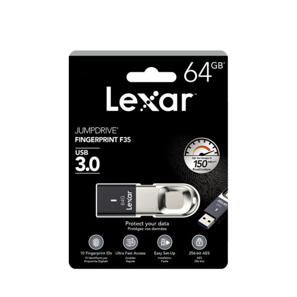 [PRE ORDER 30 Days] Lexar JumpDrive 64GB / 128GB / 256GB Fingerprint F35 USB 3.0 Flash Drive