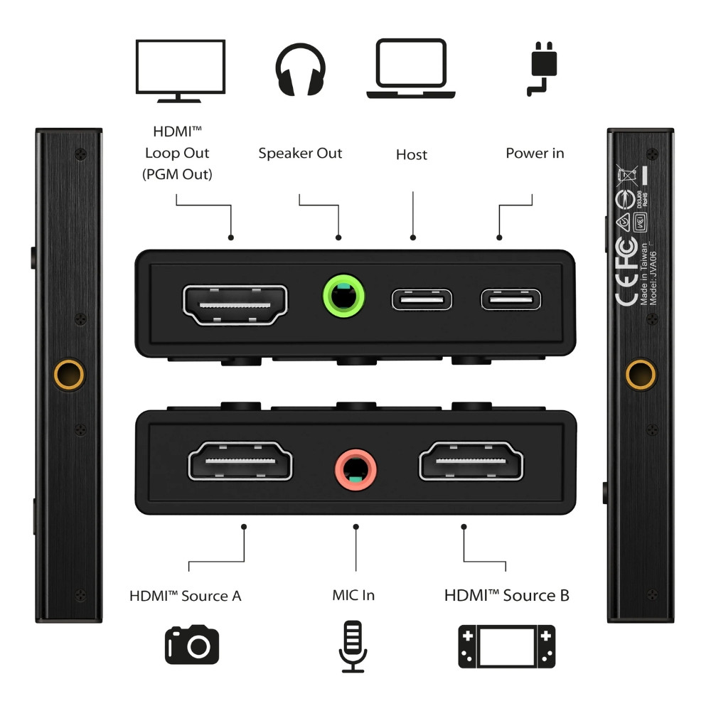 J5create JVA06 Dual HDMI™ Video Capture | 60W 2 HDMI™ to USB-C™ | Live Streaming, Broadcasting, and Video Conferencing