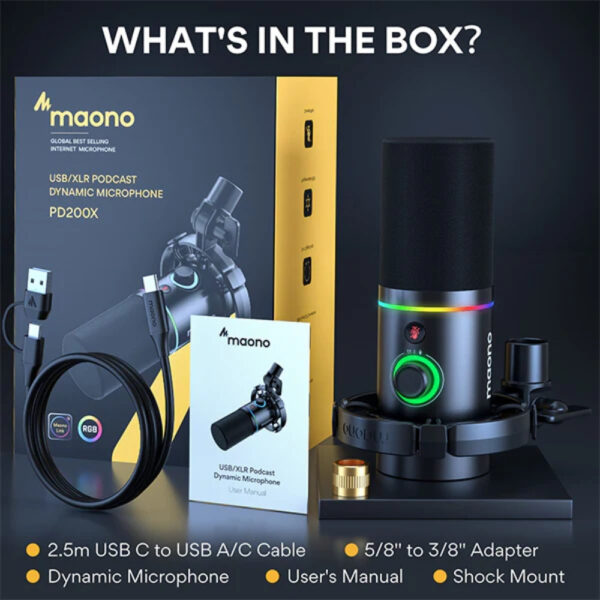 MAONO PD200X USB/XLR Dynamic Microphone | Controlled RGB Lighting