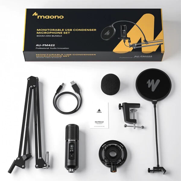 MAONO PM422 USB Condenser Microphone Kit with Boom Arm – Streaming, Podcast, Voice Recording Mic Set