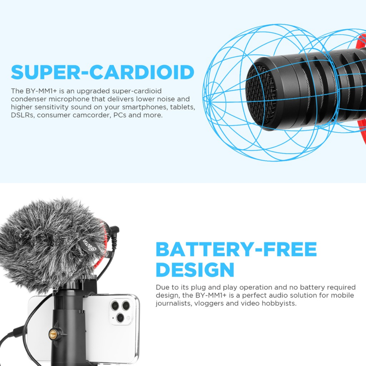 BOYA BY-MM1+ Condenser Microphone For Mobile Recording & Radio Live Recording