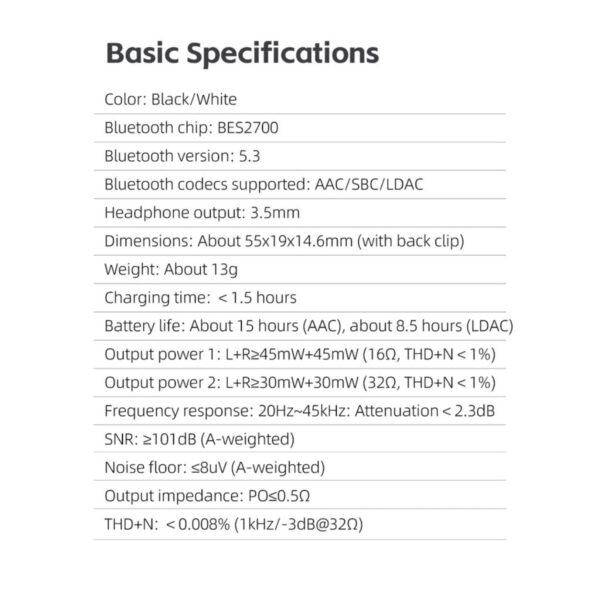FiiO BTR11 Portable DAC Headphone Amplifier Bluetooth 5.3 Receiver LDAC Wireless
