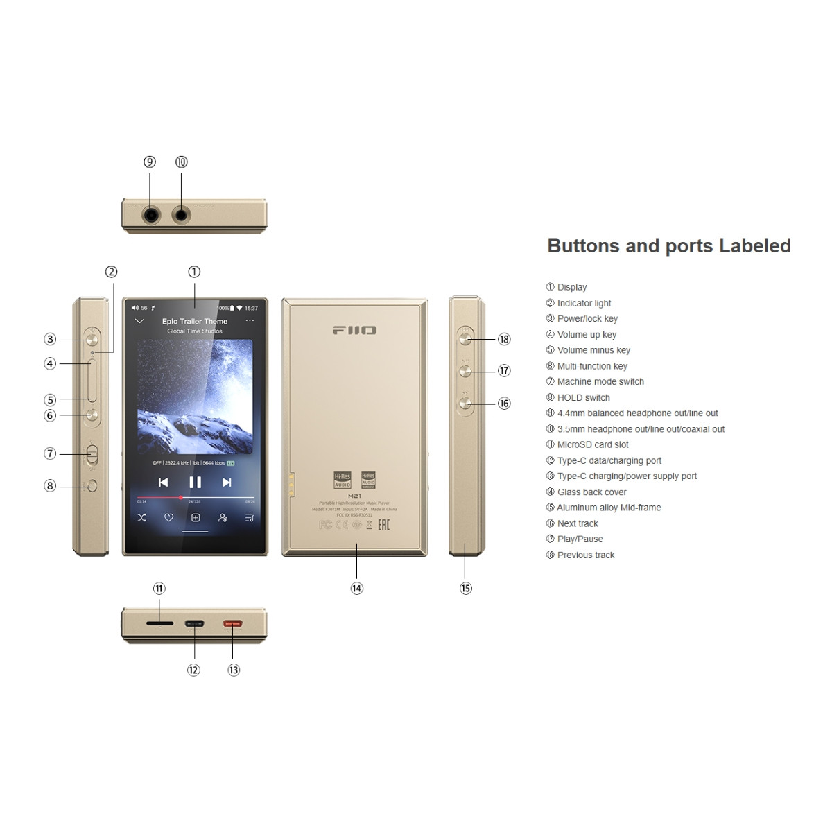 FiiO M21 Portable High-Res Lossless Music Player | Quad DAC Setup | Snapdragon 680 + Android 13 | USB DAC & Desktop Mode