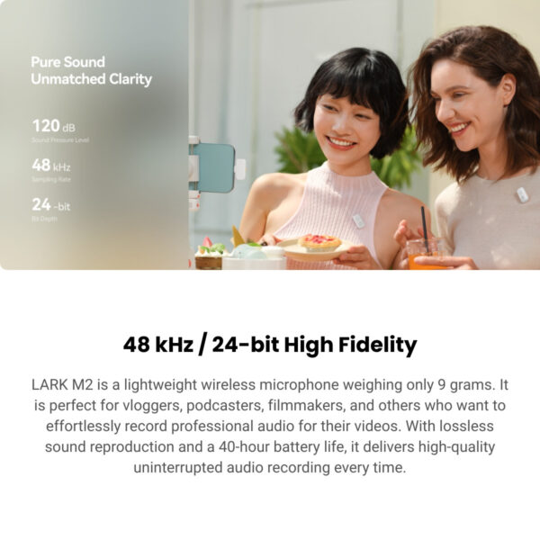 Hollyland Lark A1 wireless microphone | High-Resolution Audio | 3-Level Intelligent Noise Cancellation | Custom EQ & Reverb Settings