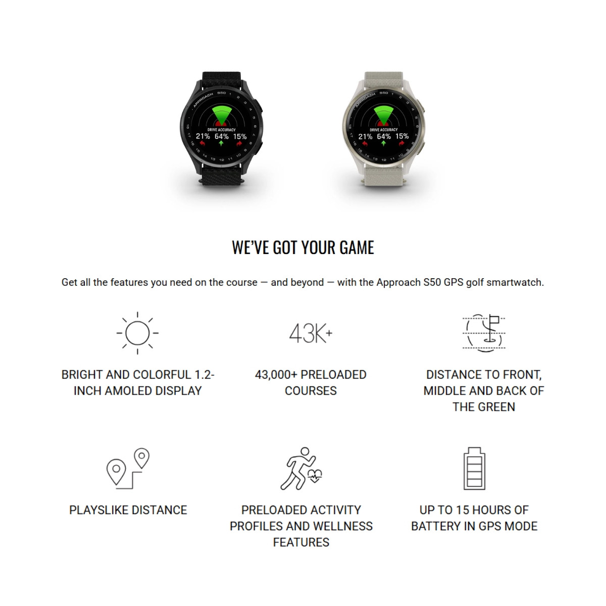 Garmin Approach S50 Advanced GPS Golf Smartwatch