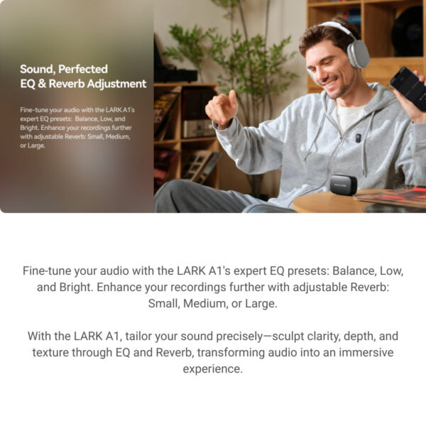 Hollyland Lark A1 wireless microphone | High-Resolution Audio | 3-Level Intelligent Noise Cancellation | Custom EQ & Reverb Settings