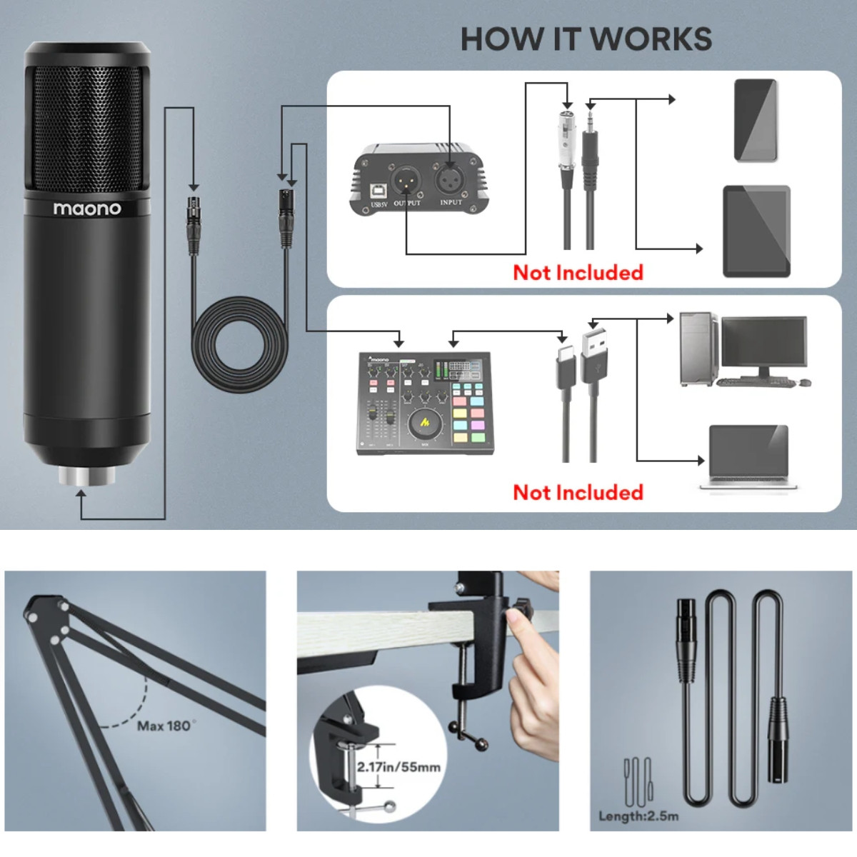 MAONO AU-PM320S Studio Condenser XLR Microphone Kit