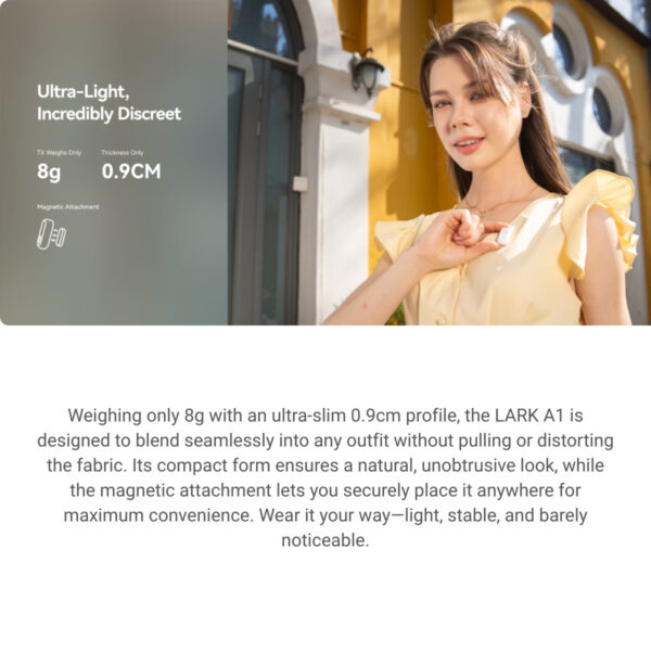 Hollyland Lark A1 wireless microphone | High-Resolution Audio | 3-Level Intelligent Noise Cancellation | Custom EQ & Reverb Settings