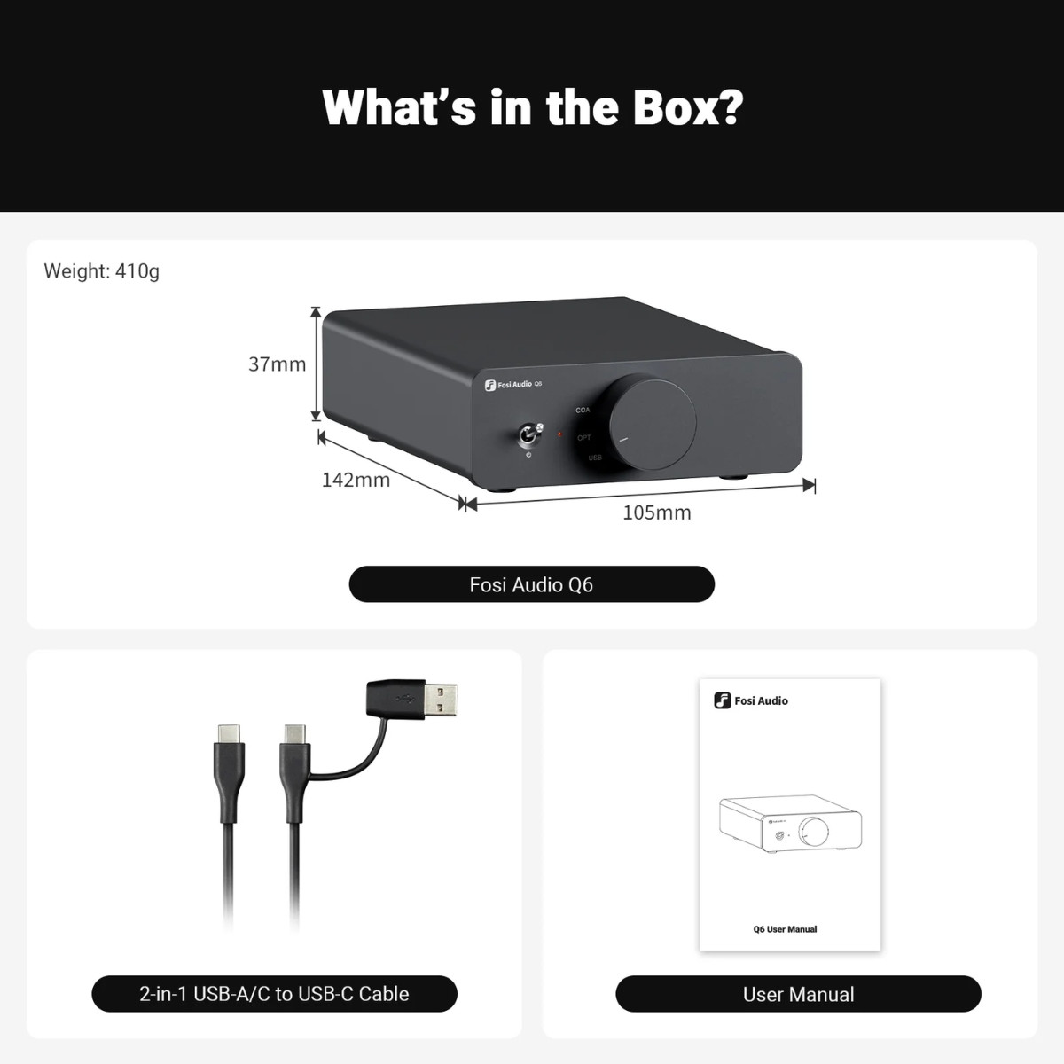 Fosi Audio Q6 Hi-Res DAC Amp | USB/Optical/Coaxial | Headphone Amplifier for Desktop