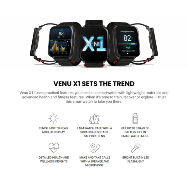 Garmin Venu X1 Premium GPS Smartwatch | 2-INCH AMOLED DISPLAY | 8 DAYS BATTERY LIFE | SPEAKER AND MICROPHONE FOR CALLS