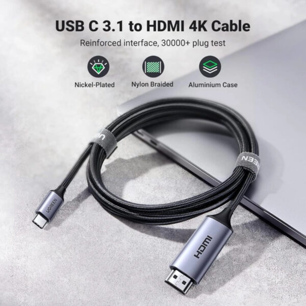 ddd22480bcccf8aba67c0528aca74789.jpeg UGREEN USB-C TO HDMI 4K@60HZ with ALUMINUM SHELL CABLE 1.5M (GRAY)