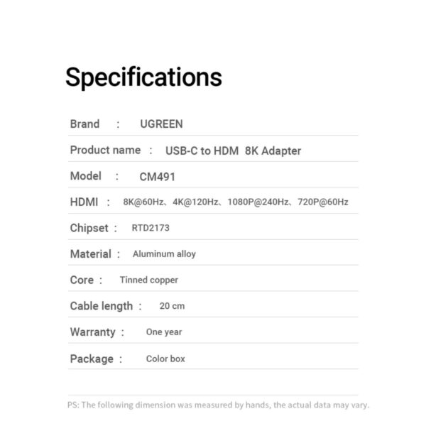 e22cd44acf3d9474ed5e2bcf70c168ac.jpeg UGREEN USB-C TO HDMI FEMALE 8K@60HZ APAPTER with ALUMINUM CASE (HDMI V2.1, support 3D)