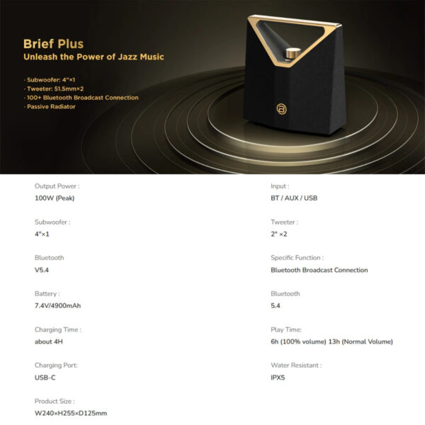 BUGANi Brief Plus Portable Bluetooth Speaker 80W 100+ Broadcast Connection