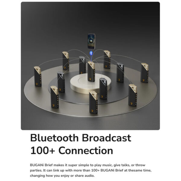 BUGANi Brief Portable Bluetooth Speaker 28W Peak Bluetooth 5.4 IPX7 (Black Gold)