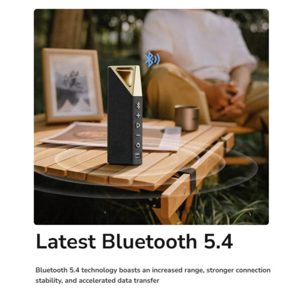 BUGANi Brief Portable Bluetooth Speaker 28W Peak Bluetooth 5.4 IPX7 (Black Gold)