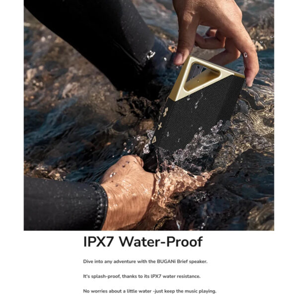 BUGANi Brief Portable Bluetooth Speaker 28W Peak Bluetooth 5.4 IPX7 (Black Gold)