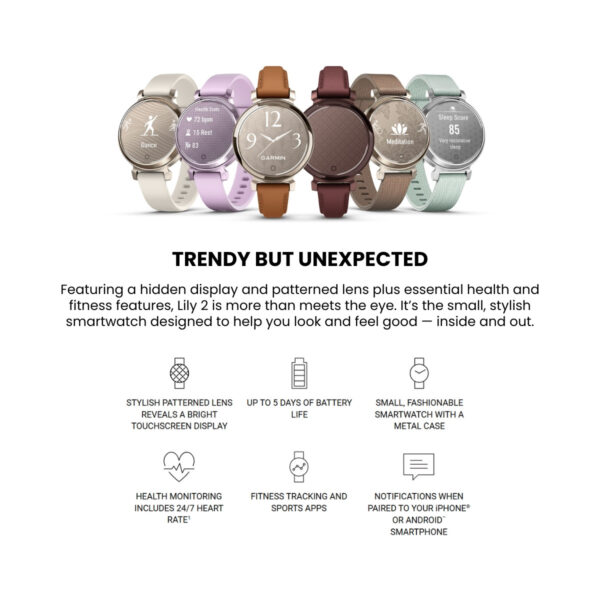 8db6d85a3fab42c919bb6d4d11dc39a1.jpeg Garmin Lily 2 Petite Stylish Smartwatch | Touchscreen Display | 5 Days Battery Life | Health Tracking