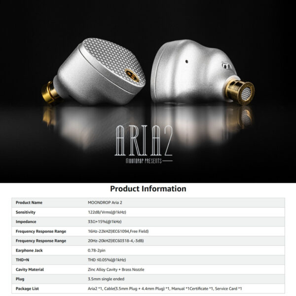 Moondrop ARIA 2 in-Ear Headphone with 0.78 2 Pin Cable