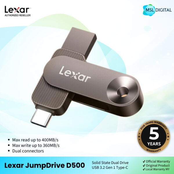 Lexar JumpDrive Solid State Dual Drive D500 USB 3.2 Gen 1 Type-C