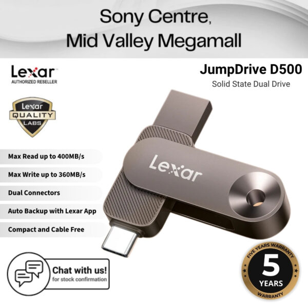 Lexar JumpDrive Solid State Dual Drive D500 USB 3.2 Gen 1 Type-C