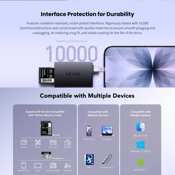 Lexar RW360 microSD/SD USB-A/C Card Reader | for MicroSD Card & SD Card | Type-A & Type-C Compatibility
