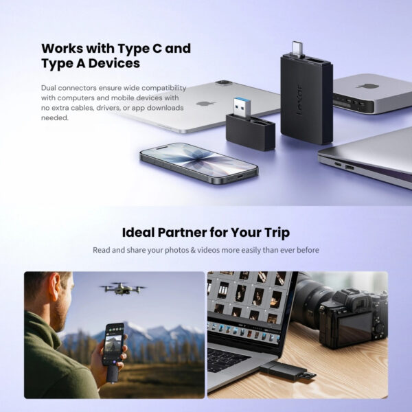 Lexar RW360 microSD/SD USB-A/C Card Reader | for MicroSD Card & SD Card | Type-A & Type-C Compatibility