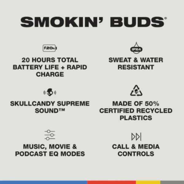 Skullcandy Smokin' Buds True Wireless Earbuds | Skullcandy Supreme Sound | IPX4