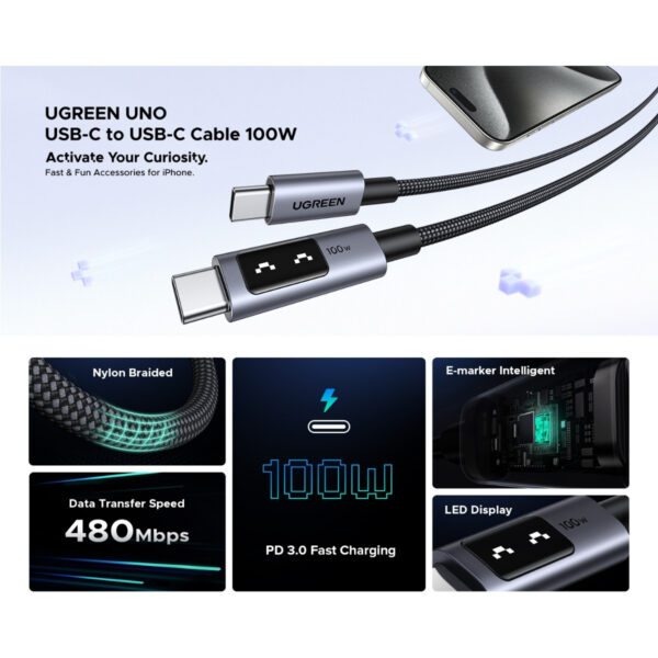 a096007eeac533f6f878e4aaaa83f38a.jpeg UGREEN Uno USB-C to USB-C PD Fast Charging Cable | 100W | 1 Meter - 35501