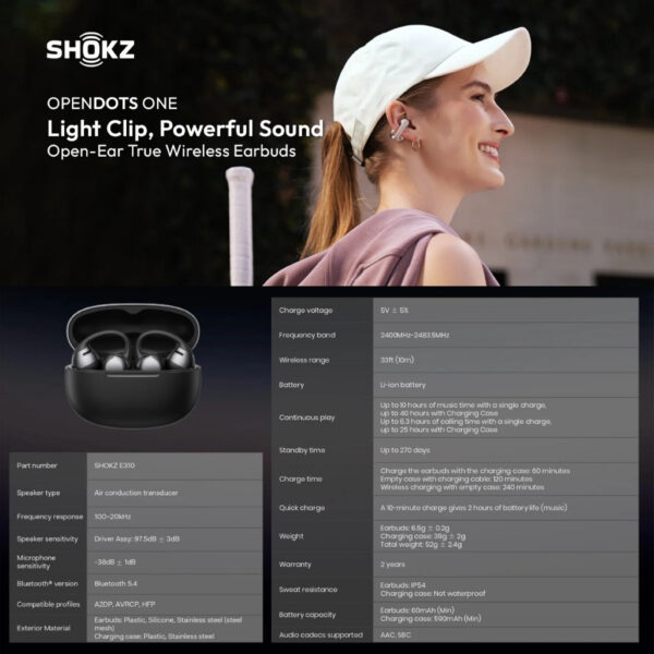 Shokz OpenDots ONE open-ear earbuds | Open-Ear Clip-On Design