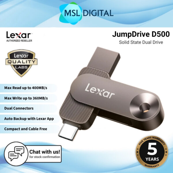 Lexar JumpDrive Solid State Dual Drive D500 USB 3.2 Gen 1 Type-C