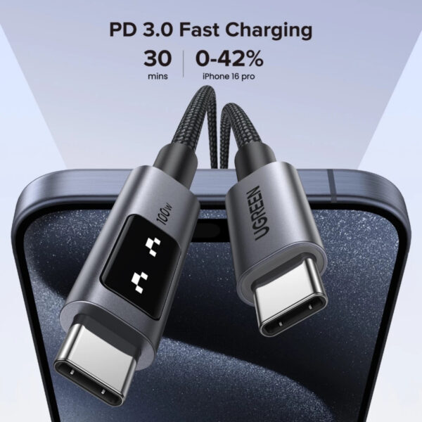 f8e982e4756e24d2a4e8d6b8619a97d2.jpeg UGREEN Uno USB-C to USB-C PD Fast Charging Cable | 100W | 1 Meter - 35501
