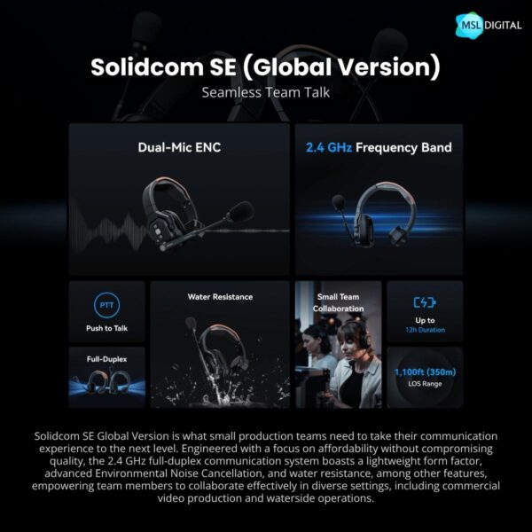 27bc92e1b198610f6722b1d6ac846044.jpeg Hollyland Solidcom SE Global Version Intercom System (2.4GHz) | Dual-mic ENC | Full-Duplex