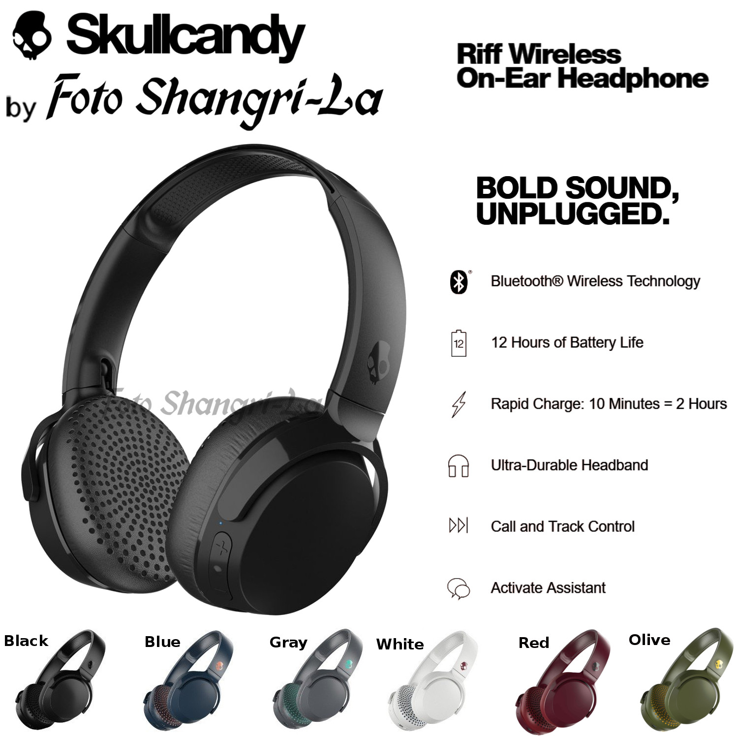 Skullcandy Riff Wireless Headsets Bluetooth On-Ear Headphone With ...