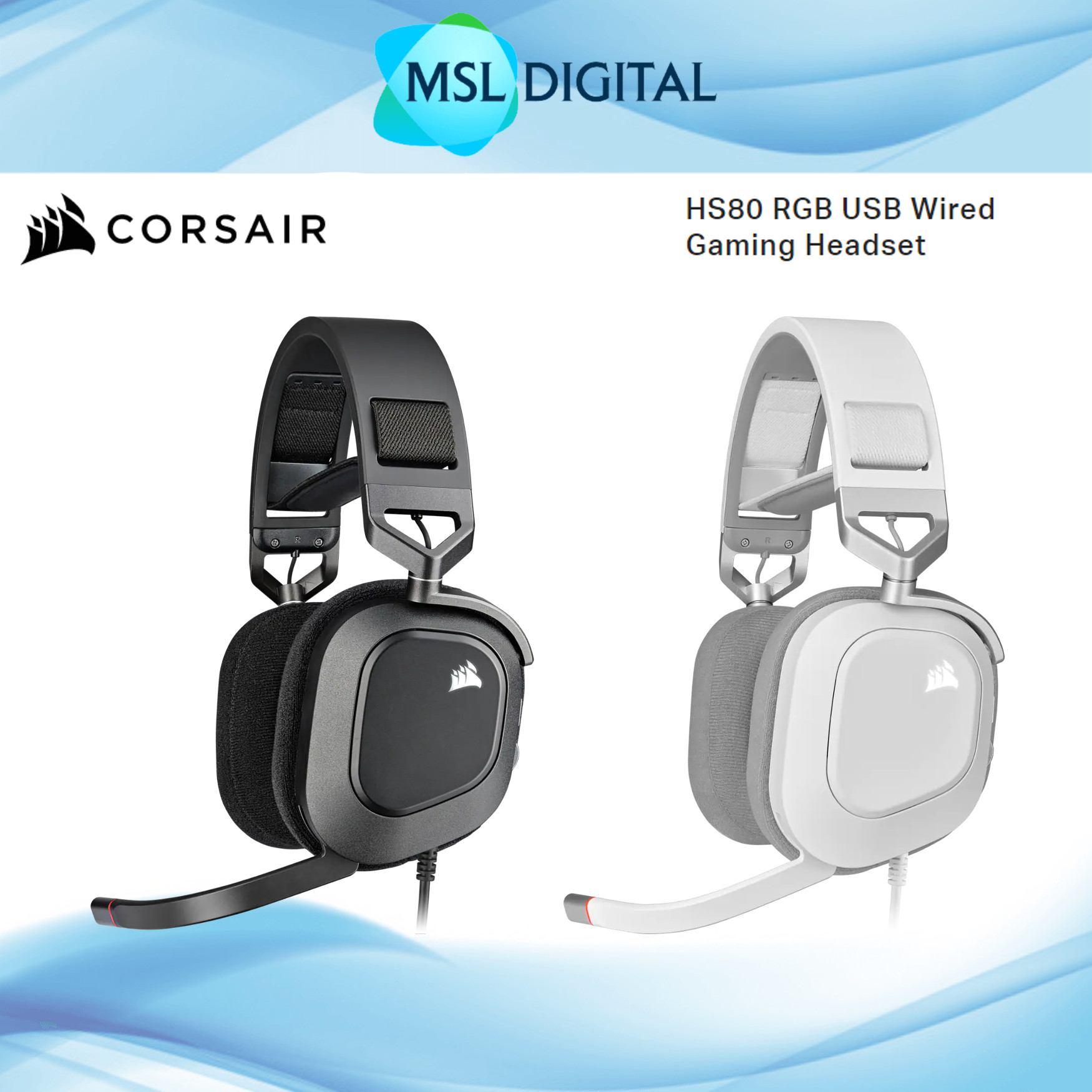 Corsair HS80 RGB USB Wired Gaming Headset  Dolby Audio 7.1 Surround Sound  - MSL Digital Online Store