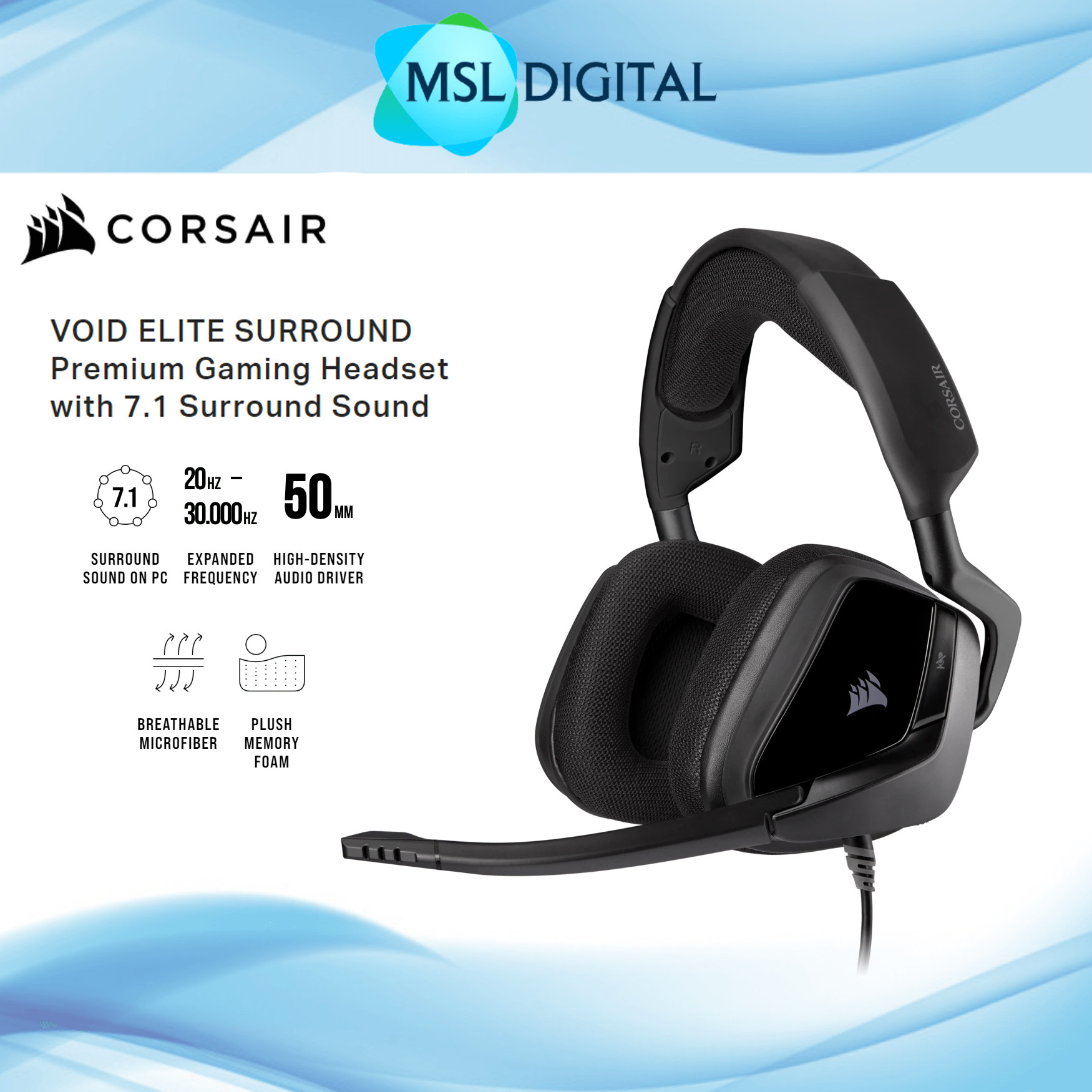 Corsair VOID ELITE SURROUND Premium Gaming Headset with 7.1 Surround ...