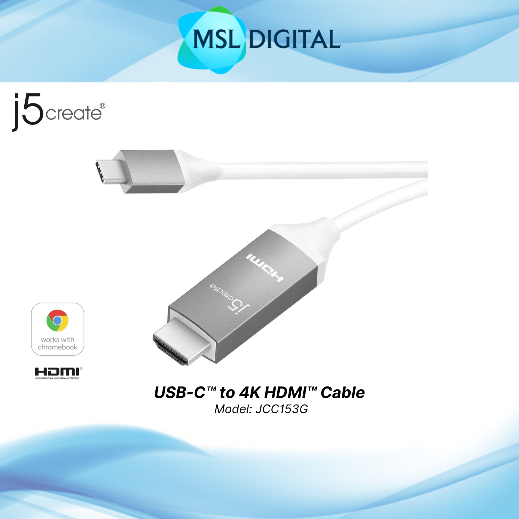 J5create USB Type-c to 4K HDMI cable 1.5m - JCC153G - MSL Digital ...