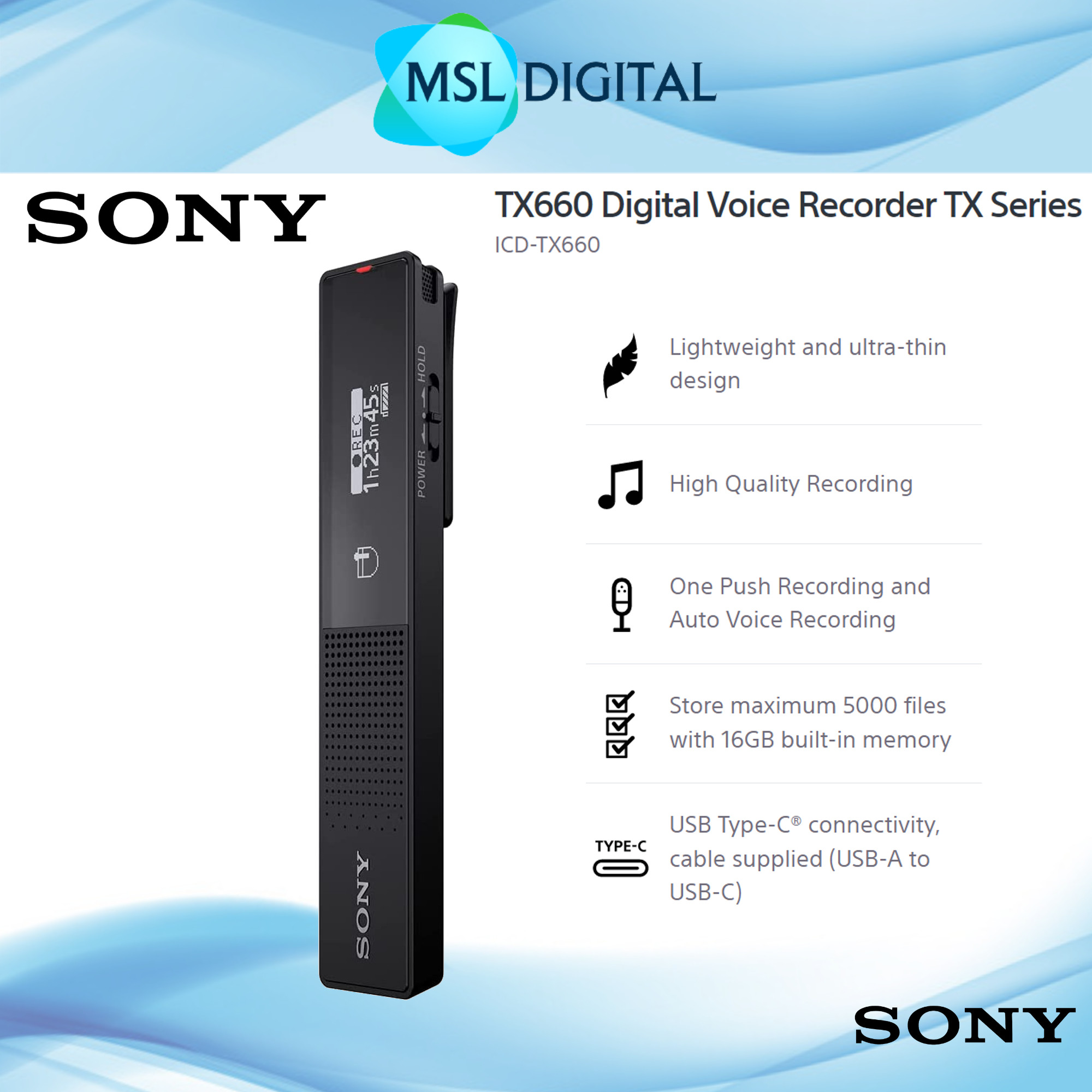 Sony ICD-TX660 Digital Voice Recorder MSL Digital Online Store