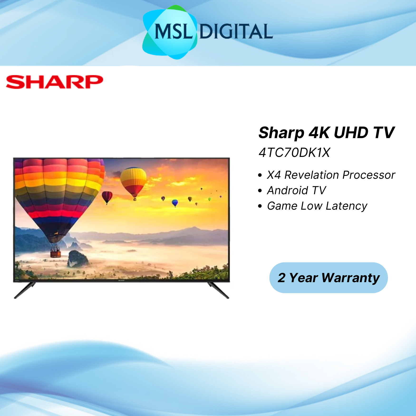 Sharp 4K UHD Android LED Television Television Compatible PS5 (70 Inch