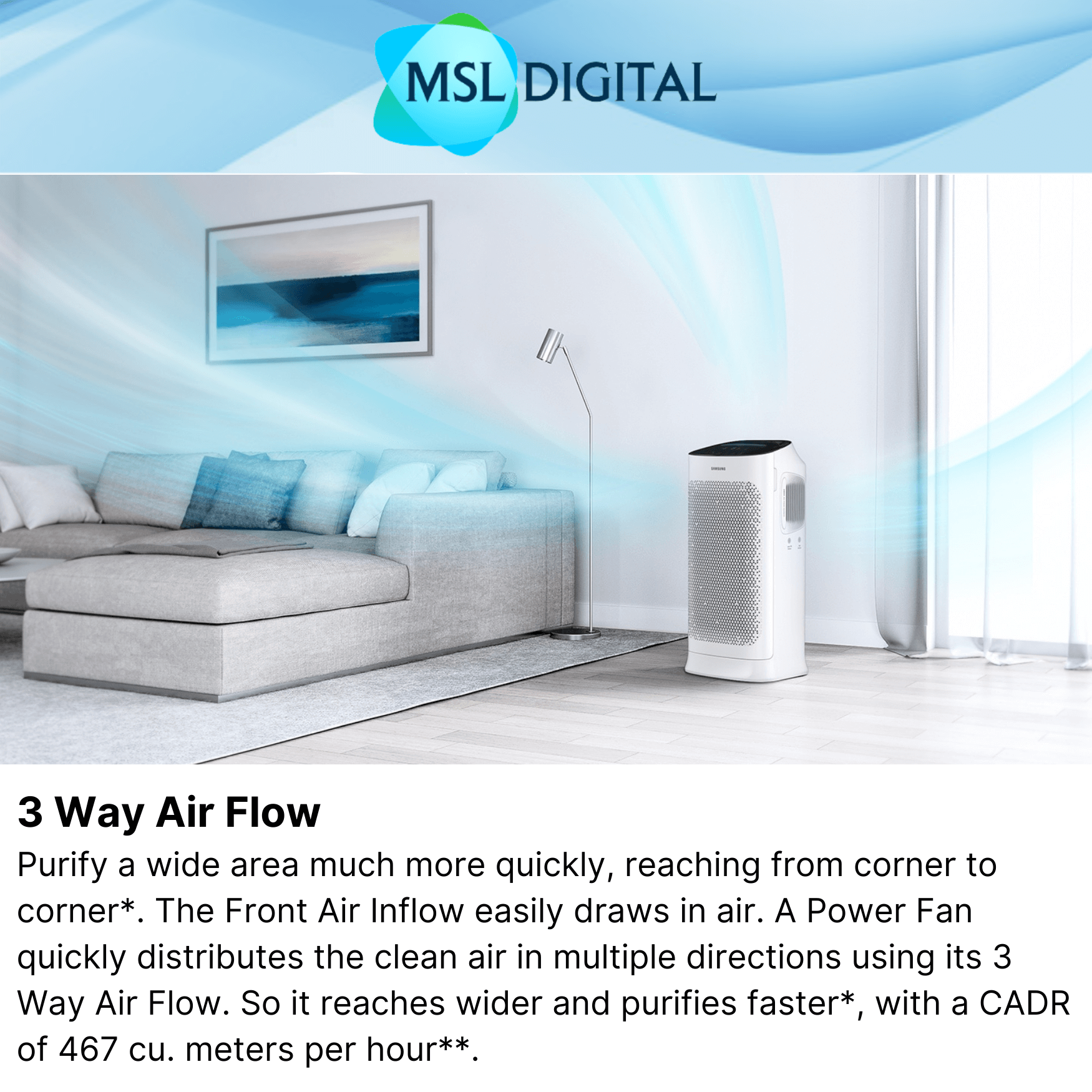 Samsung Smart Air Purifier 60 ㎡ Built in WiFi 3 Way Air Flow